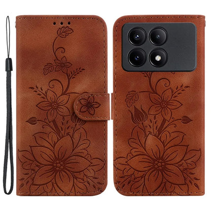 For Xiaomi Redmi K70E 5G / Poco X6 Pro 5G Cover Leather Wallet Case Lily Flower Imprint Phone Shell