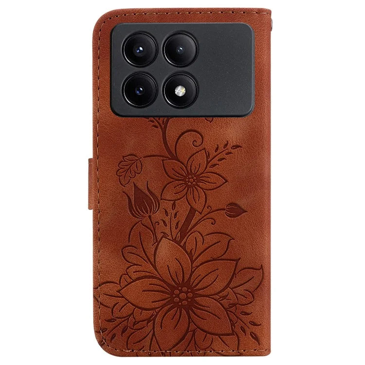 For Xiaomi Redmi K70E 5G / Poco X6 Pro 5G Cover Leather Wallet Case Lily Flower Imprint Phone Shell