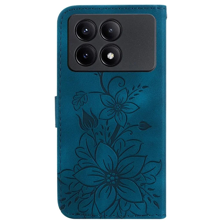 For Xiaomi Redmi K70E 5G / Poco X6 Pro 5G Cover Leather Wallet Case Lily Flower Imprint Phone Shell