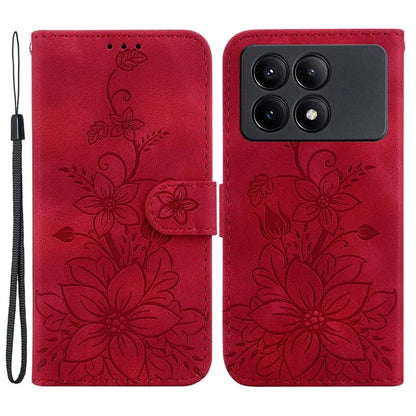 For Xiaomi Redmi K70E 5G / Poco X6 Pro 5G Cover Leather Wallet Case Lily Flower Imprint Phone Shell