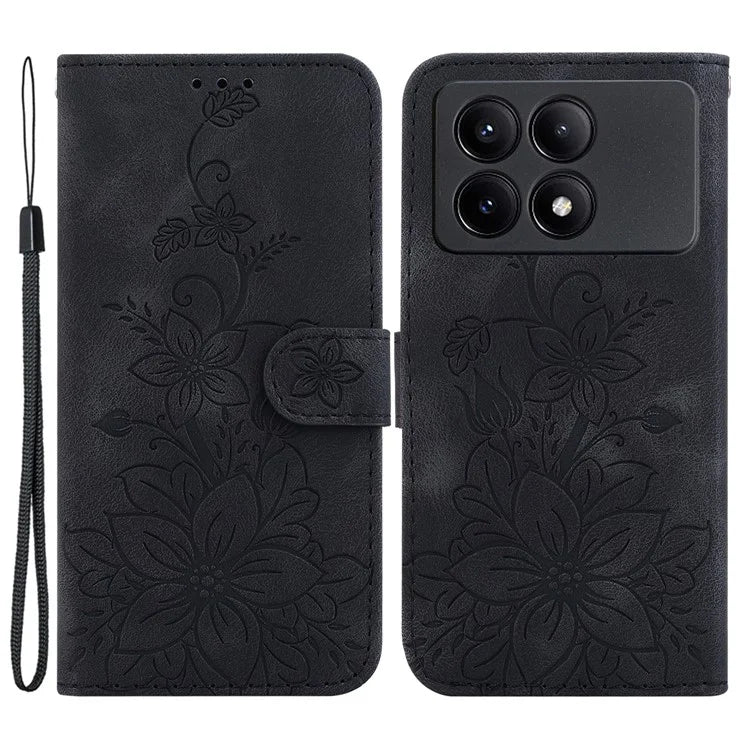 For Xiaomi Redmi K70E 5G / Poco X6 Pro 5G Cover Leather Wallet Case Lily Flower Imprint Phone Shell