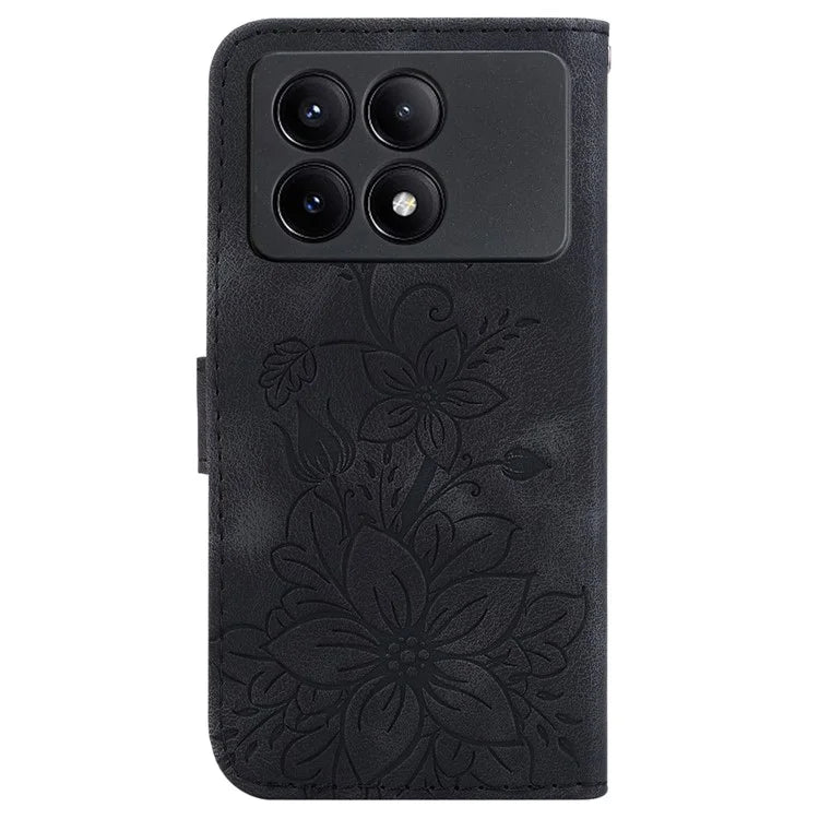 For Xiaomi Redmi K70E 5G / Poco X6 Pro 5G Cover Leather Wallet Case Lily Flower Imprint Phone Shell