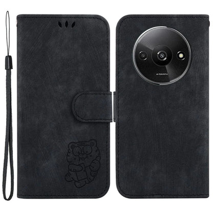For Xiaomi Redmi A3 Case Leather Protective Cover Tiger Imprint Phone Shell with Hand Strap