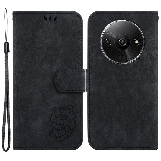 For Xiaomi Redmi A3 Case Leather Protective Cover Tiger Imprint Phone Shell with Hand Strap