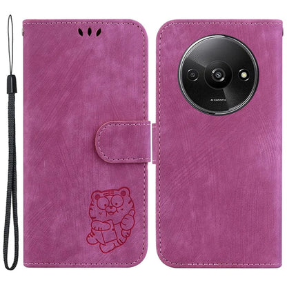 For Xiaomi Redmi A3 Case Leather Protective Cover Tiger Imprint Phone Shell with Hand Strap