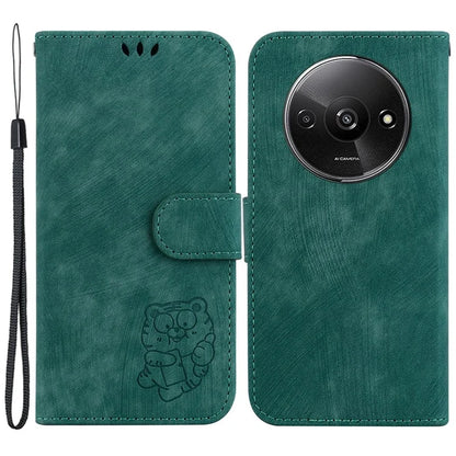 For Xiaomi Redmi A3 Case Leather Protective Cover Tiger Imprint Phone Shell with Hand Strap