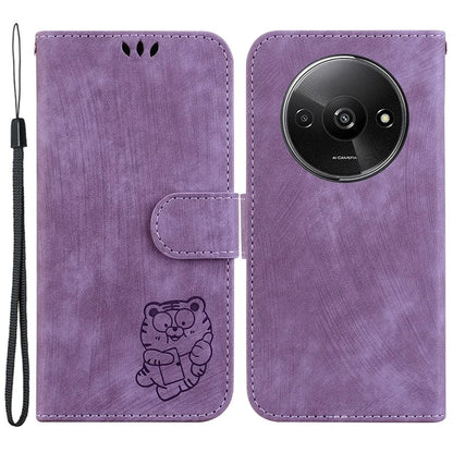 For Xiaomi Redmi A3 Case Leather Protective Cover Tiger Imprint Phone Shell with Hand Strap