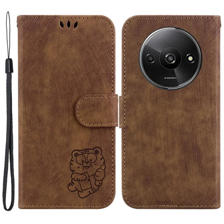 For Xiaomi Redmi A3 Case Leather Protective Cover Tiger Imprint Phone Shell with Hand Strap