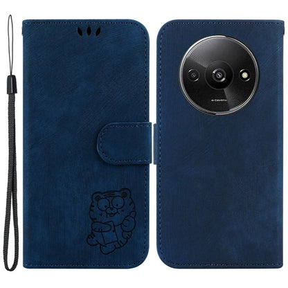 For Xiaomi Redmi A3 Case Leather Protective Cover Tiger Imprint Phone Shell with Hand Strap