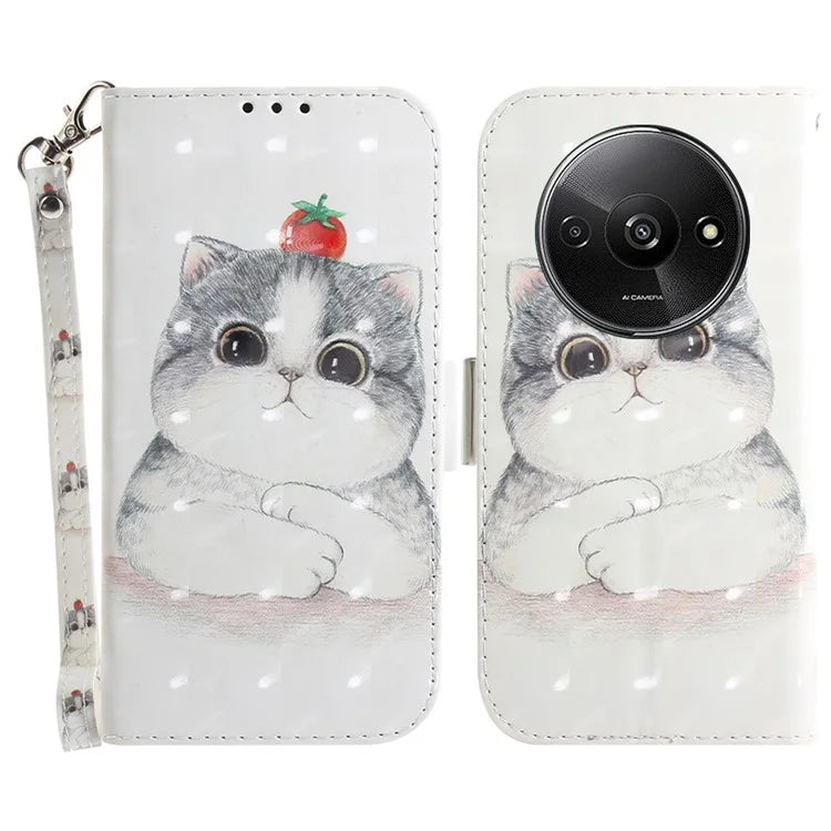 For Xiaomi Redmi A3 Case Pattern Printed Leather Phone Cover with Strap
