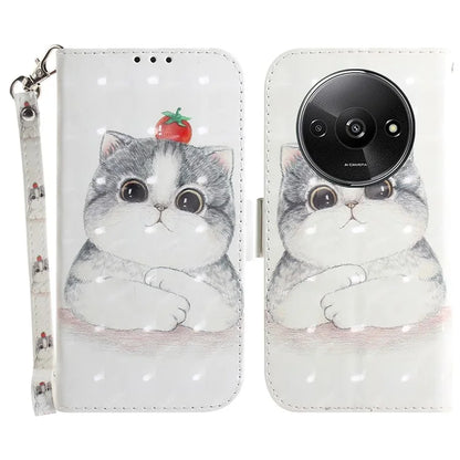 For Xiaomi Redmi A3 Case Pattern Printed Leather Phone Cover with Strap