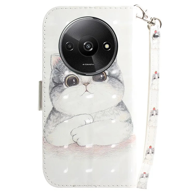 For Xiaomi Redmi A3 Case Pattern Printed Leather Phone Cover with Strap