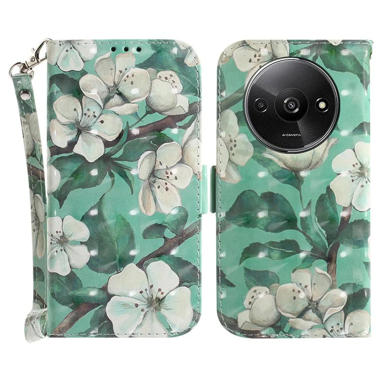 For Xiaomi Redmi A3 Case Pattern Printed Leather Phone Cover with Strap