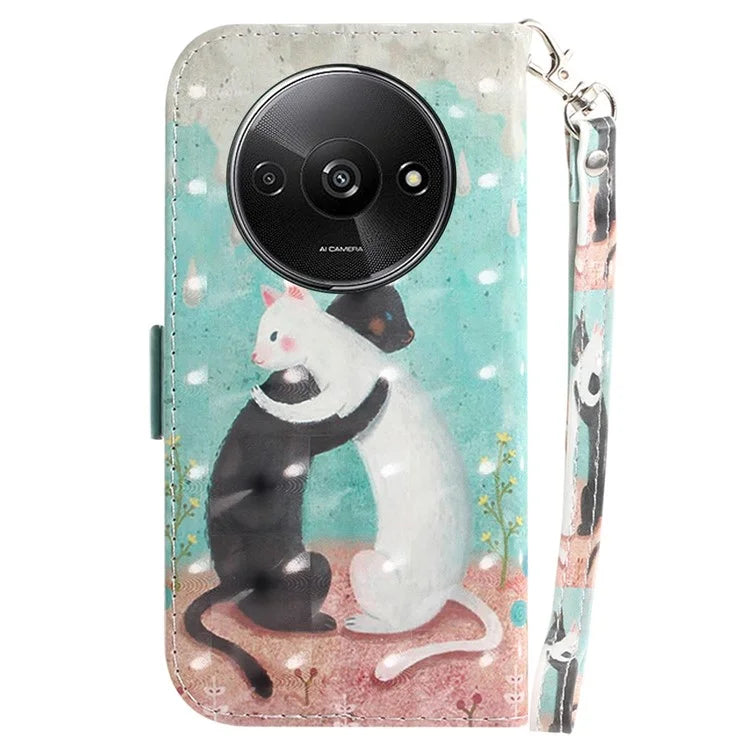For Xiaomi Redmi A3 Case Pattern Printed Leather Phone Cover with Strap