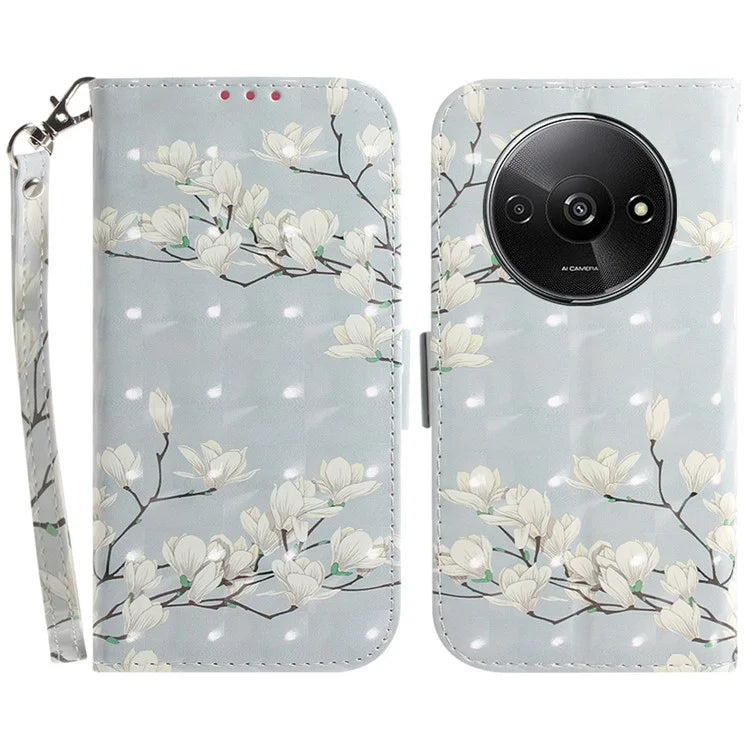For Xiaomi Redmi A3 Case Pattern Printed Leather Phone Cover with Strap