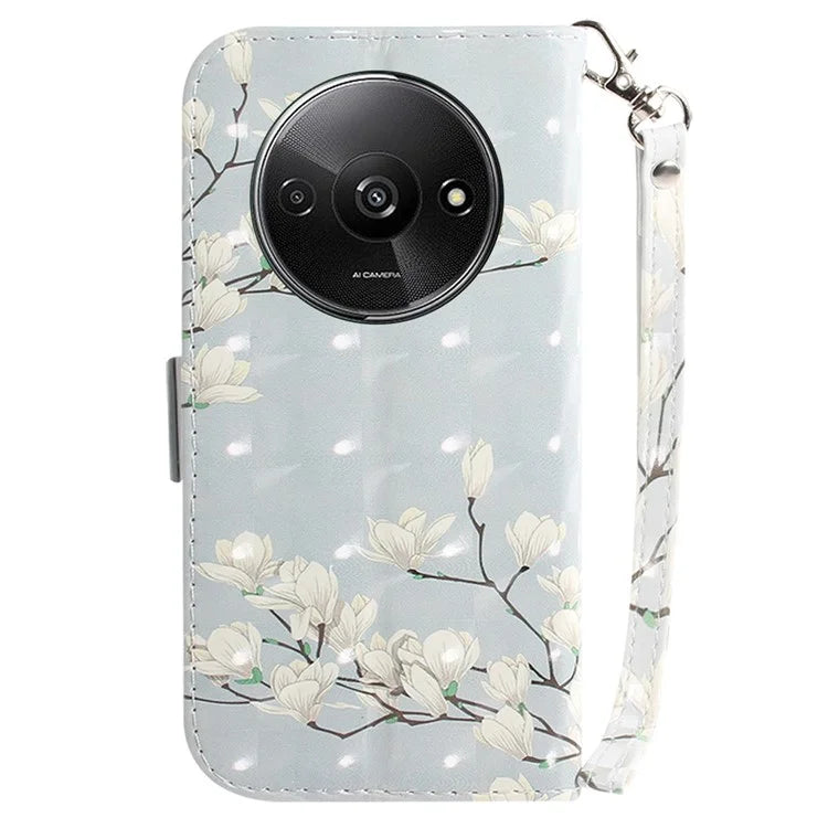 For Xiaomi Redmi A3 Case Pattern Printed Leather Phone Cover with Strap