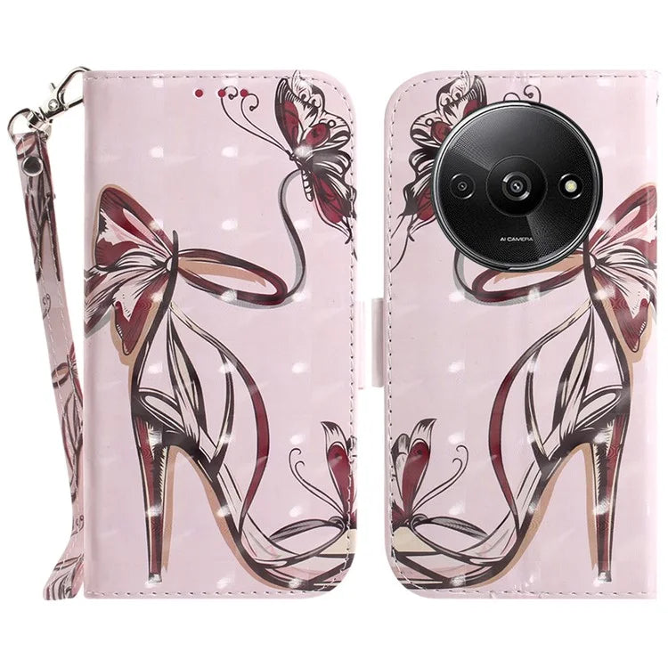 For Xiaomi Redmi A3 Case Pattern Printed Leather Phone Cover with Strap