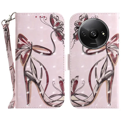For Xiaomi Redmi A3 Case Pattern Printed Leather Phone Cover with Strap