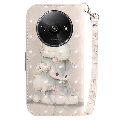 For Xiaomi Redmi A3 Case Pattern Printed Leather Phone Cover with Strap