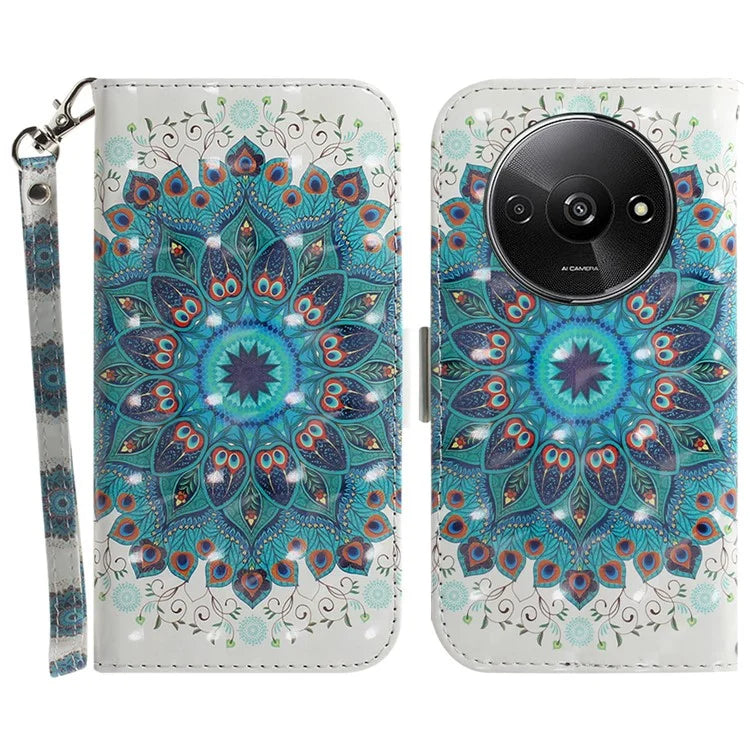 For Xiaomi Redmi A3 Case Pattern Printed Leather Phone Cover with Strap