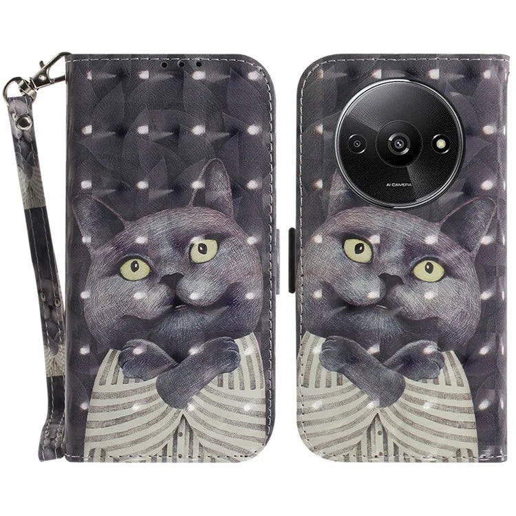 For Xiaomi Redmi A3 Case Pattern Printed Leather Phone Cover with Strap