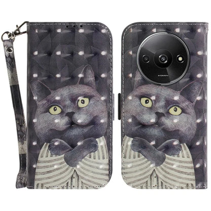 For Xiaomi Redmi A3 Case Pattern Printed Leather Phone Cover with Strap