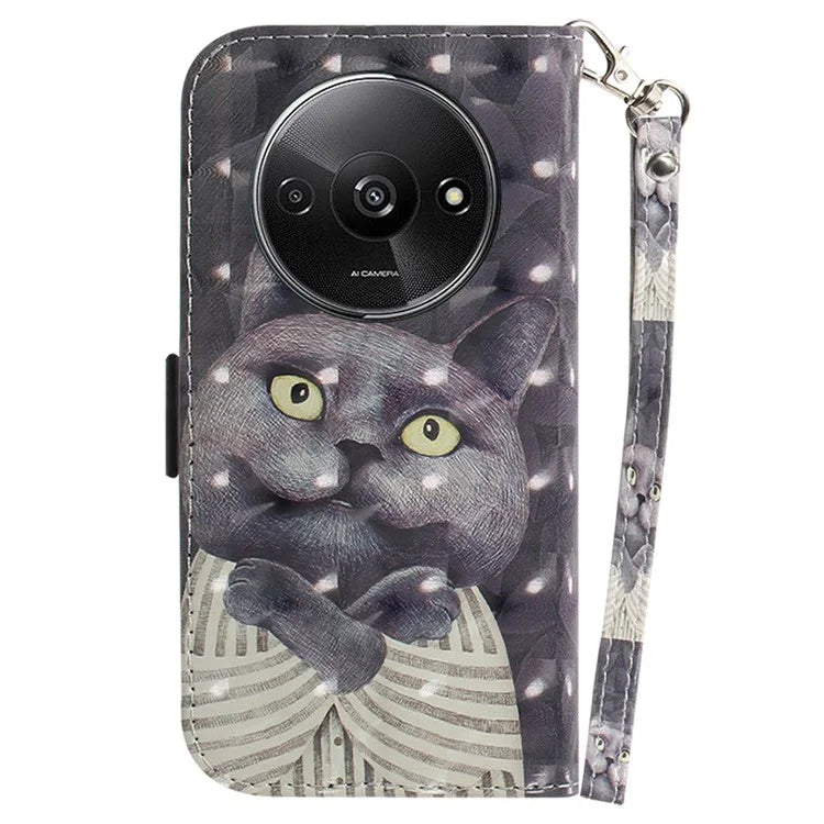 For Xiaomi Redmi A3 Case Pattern Printed Leather Phone Cover with Strap
