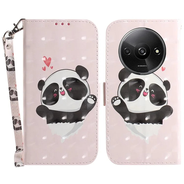 For Xiaomi Redmi A3 Case Pattern Printed Leather Phone Cover with Strap