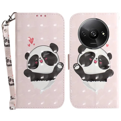For Xiaomi Redmi A3 Case Pattern Printed Leather Phone Cover with Strap