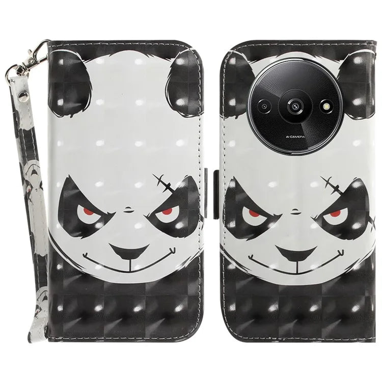 For Xiaomi Redmi A3 Case Pattern Printed Leather Phone Cover with Strap