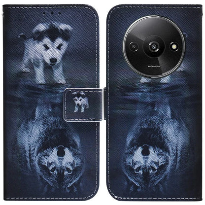 For Xiaomi Redmi A3 Magnetic Case Shock-Absorbent Pattern Printing Phone Stand Cover and Wolf
