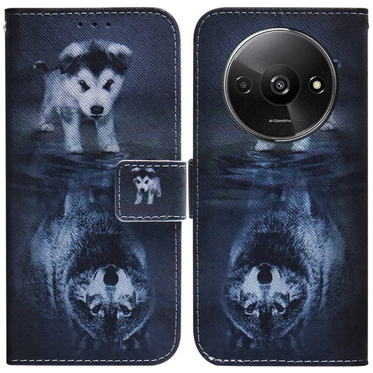 For Xiaomi Redmi A3 Magnetic Case Shock-Absorbent Pattern Printing Phone Stand Cover and Wolf