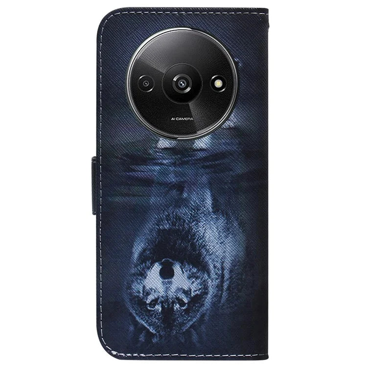 For Xiaomi Redmi A3 Magnetic Case Shock-Absorbent Pattern Printing Phone Stand Cover and Wolf