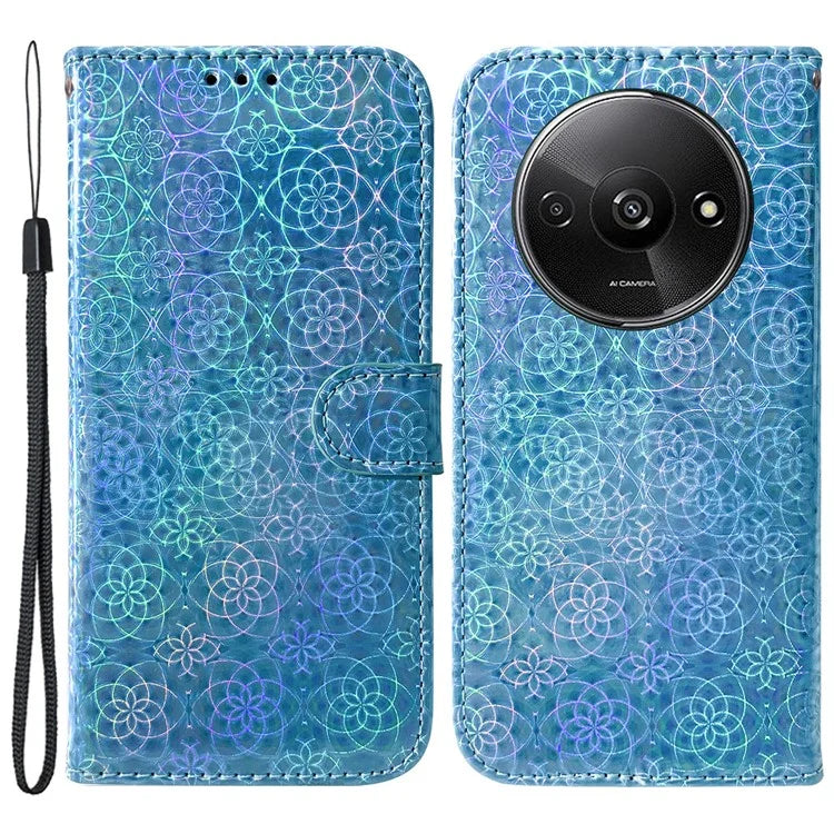 For Xiaomi Redmi A3 PU Leather Case Anti-scratch Dazzling Flower Pattern Phone Protector