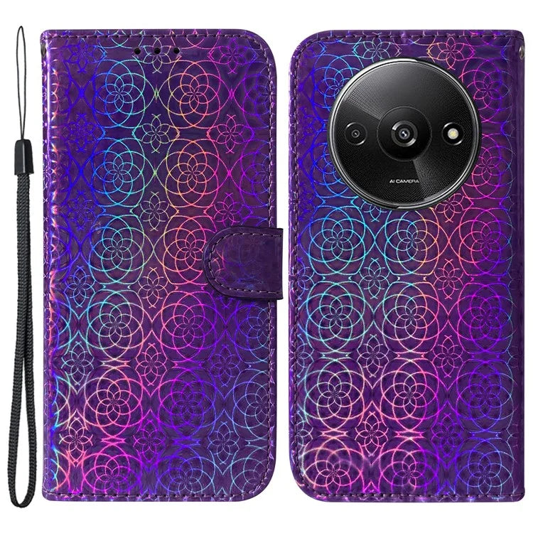 For Xiaomi Redmi A3 PU Leather Case Anti-scratch Dazzling Flower Pattern Phone Protector