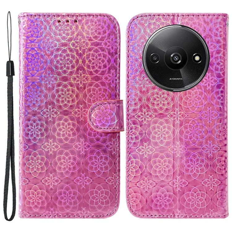 For Xiaomi Redmi A3 PU Leather Case Anti-scratch Dazzling Flower Pattern Phone Protector