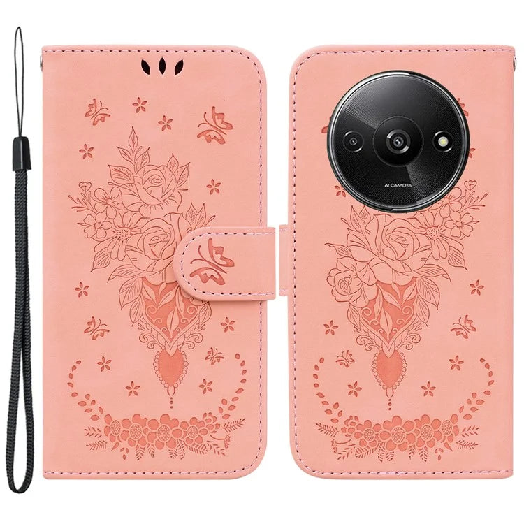 For Xiaomi Redmi A3 Cell Phone Cases Leather+TPU Flower Pattern Wallet Style Cover