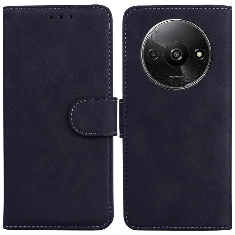 For Xiaomi Redmi A3 Cell Phone Case PU Leather Drop-proof Cover Pure Color Phone Stand