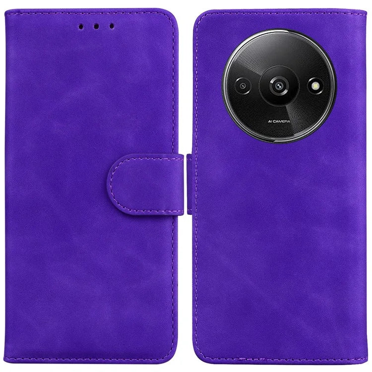 For Xiaomi Redmi A3 Cell Phone Case PU Leather Drop-proof Cover Pure Color Phone Stand