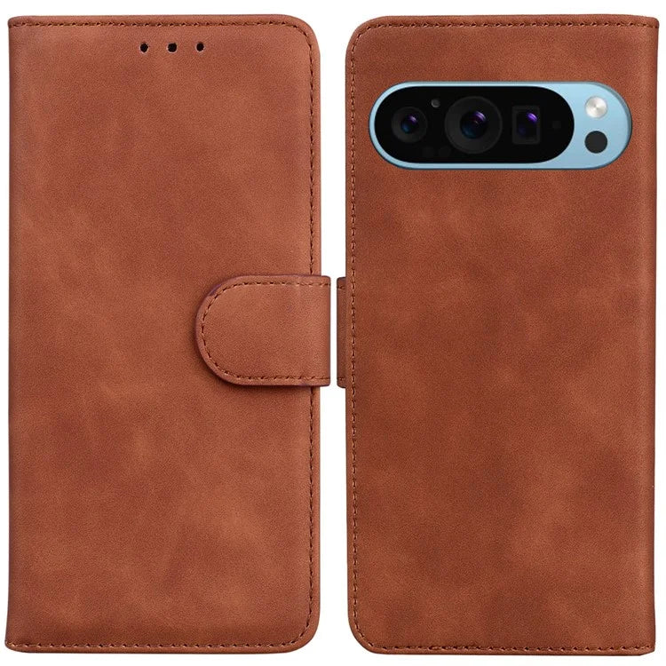 For Google Pixel 9 Pro Cover PU Leather Case Pure Color Wallet Cover Protective Phone Stand