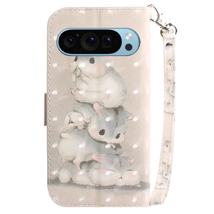 For Google Pixel 9 Pro Phone Case Pattern Printing Leather Flip Cover with Strap