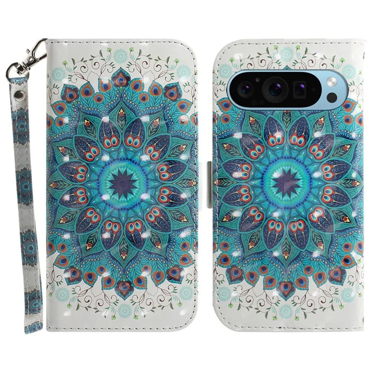 For Google Pixel 9 Pro Phone Case Pattern Printing Leather Flip Cover with Strap