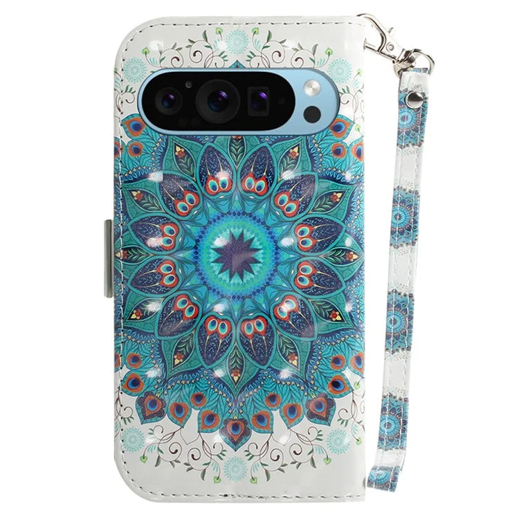 For Google Pixel 9 Pro Phone Case Pattern Printing Leather Flip Cover with Strap
