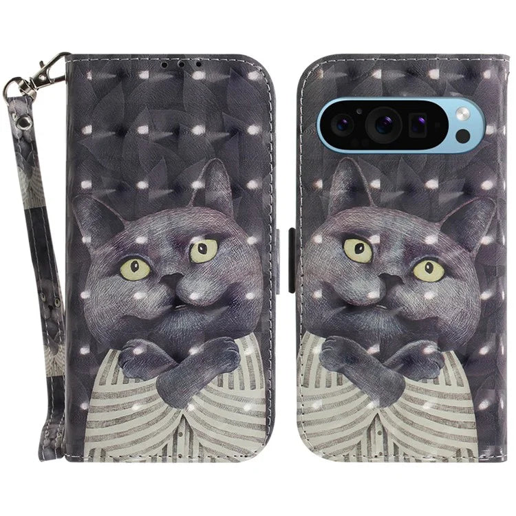 For Google Pixel 9 Pro Phone Case Pattern Printing Leather Flip Cover with Strap
