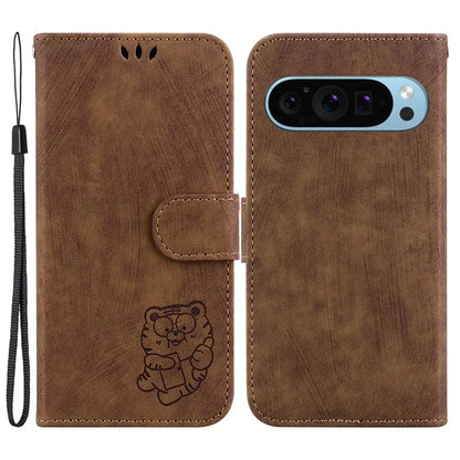 For Google Pixel 9 Pro Case Cute Tiger Imprint Leather Wallet Drop-proof Phone Cover