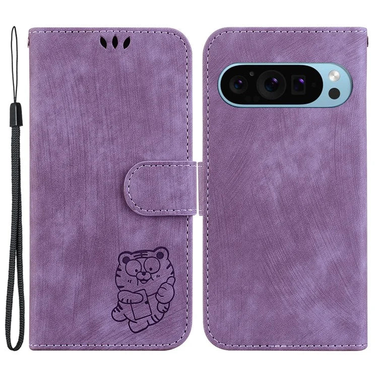 For Google Pixel 9 Pro Case Cute Tiger Imprint Leather Wallet Drop-proof Phone Cover
