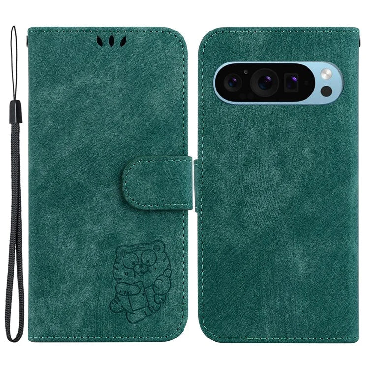 For Google Pixel 9 Pro Case Cute Tiger Imprint Leather Wallet Drop-proof Phone Cover