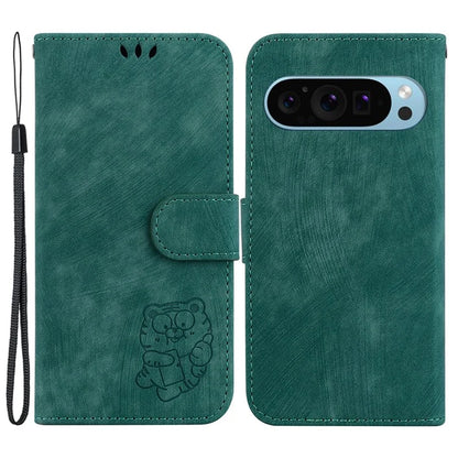 For Google Pixel 9 Pro Case Cute Tiger Imprint Leather Wallet Drop-proof Phone Cover
