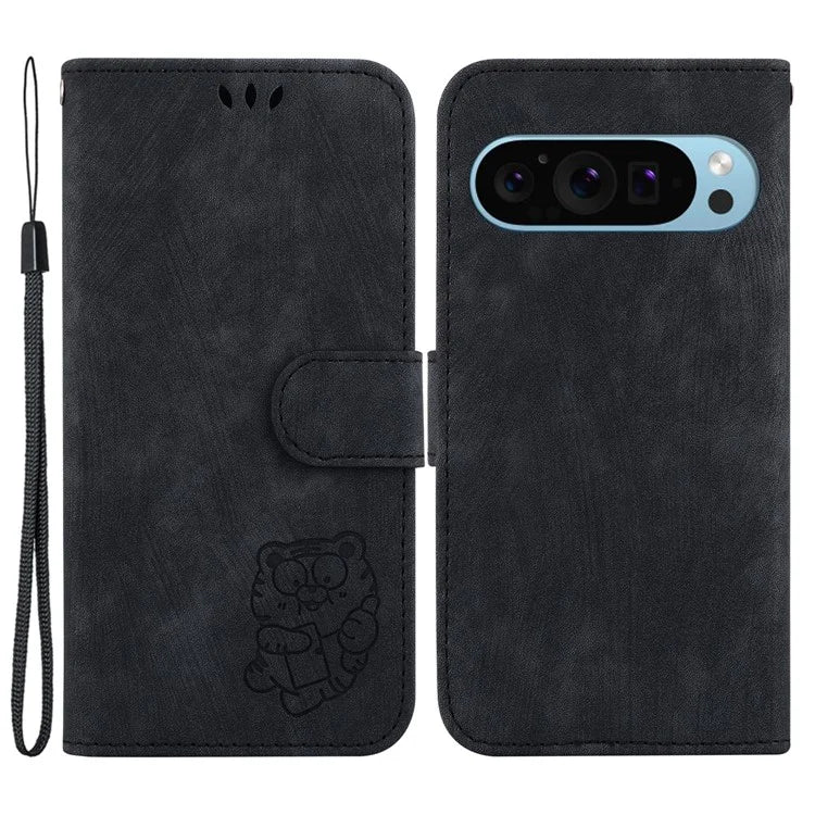 For Google Pixel 9 Pro Case Cute Tiger Imprint Leather Wallet Drop-proof Phone Cover