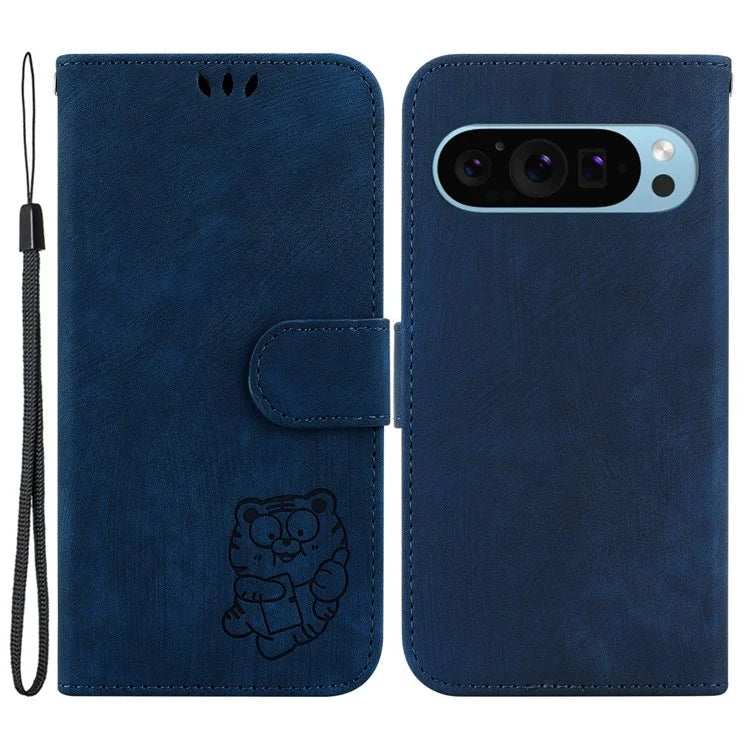 For Google Pixel 9 Pro Case Cute Tiger Imprint Leather Wallet Drop-proof Phone Cover